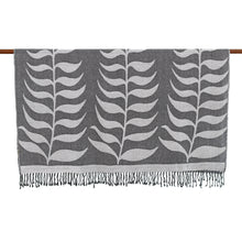 Load image into Gallery viewer, Black and White Leafy Cotton Throw with Fringes - Eternal Foliage | NOVICA