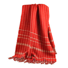 Load image into Gallery viewer, Striped Red and Beige Wool Throw Hand-Woven in Armenia - Warm and Cozy | NOVICA