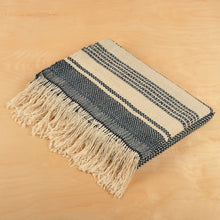 Load image into Gallery viewer, Hand-Woven Striped Wool Throw in Blue and Ivory from Armenia - Cozy Indigo | NOVICA