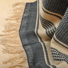 Load image into Gallery viewer, Hand-Woven Striped Wool Throw in Blue and Ivory from Armenia - Cozy Indigo | NOVICA