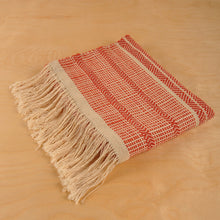 Load image into Gallery viewer, Hand-Woven Striped Wool Throw in Salmon & Ivory from Armenia - Cozy Salmon | NOVICA