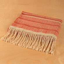 Load image into Gallery viewer, Hand-Woven Striped Wool Throw in Salmon & Ivory from Armenia - Cozy Salmon | NOVICA