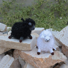Load image into Gallery viewer, Set of 2 Crocheted Black and White Acrylic Sheep Ornaments - Woolly Duo | NOVICA