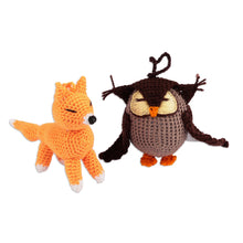 Load image into Gallery viewer, Set of Two Fox and Owl Acrylic Ornaments Crocheted by Hand - Holidays from the Forest | NOVICA