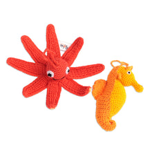 Load image into Gallery viewer, Set of Two Sea-Themed Acrylic Ornaments Crocheted by Hand - Holidays from the Sea | NOVICA