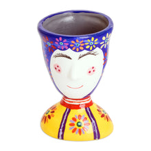 Load image into Gallery viewer, Painted Floral Blue and Yellow Ceramic Flower Pot (Small) - Flourishing Joy | NOVICA