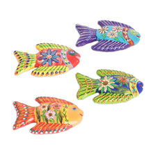 Load image into Gallery viewer, Set of 4 Fish-Themed Hand-Painted Colorful Ceramic Magnets - Marine Festival | NOVICA