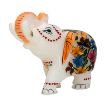 Load image into Gallery viewer, Hand-Painted Floral Soapstone Elephant Figurine from India - Good Fortune | NOVICA