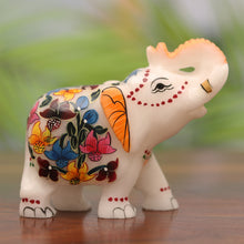 Load image into Gallery viewer, Hand-Painted Floral Soapstone Elephant Figurine from India - Good Fortune | NOVICA