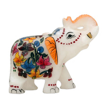 Load image into Gallery viewer, Hand-Painted Floral Soapstone Elephant Figurine from India - Good Fortune | NOVICA