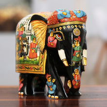 Load image into Gallery viewer, Hand-Painted Traditional Black Elephant Sculpture from India - King's Procession | NOVICA