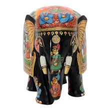 Load image into Gallery viewer, Hand-Painted Traditional Black Elephant Sculpture from India - King's Procession | NOVICA