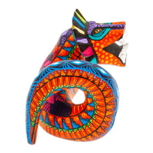 Load image into Gallery viewer, Painted Orange and Blue Quetzalcoatl Copal Wood Figurine - Orange Quetzalcoatl Spirit | NOVICA