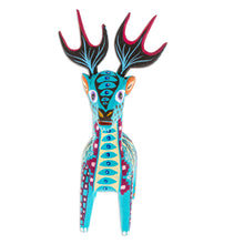 Load image into Gallery viewer, Copal Wood Alebrije Deer Figurine Painted in Turquoise Hues - Charming Turquoise Deer | NOVICA