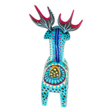 Load image into Gallery viewer, Copal Wood Alebrije Deer Figurine Painted in Turquoise Hues - Charming Turquoise Deer | NOVICA