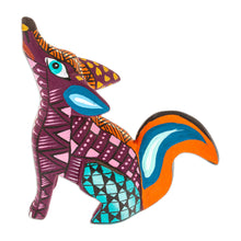 Load image into Gallery viewer, Copal Wood Alebrije Coyote Figurine Hand-Painted in Purple - Fantasy Coyote | NOVICA