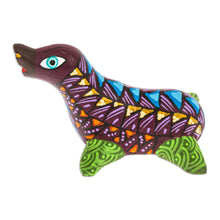 Load image into Gallery viewer, Traditional Alebrije Copal Wood Figurine of Purple Seal - Seal in the Purple Sea | NOVICA