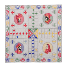 Load image into Gallery viewer, Traditional Embroidered Ecru Cotton Ludo Game from India - Game of Royals | NOVICA