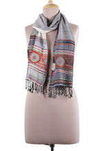 Load image into Gallery viewer, Woven Viscose Scarf with Embroidery in Grey White and Red - Timeless Splendor | NOVICA