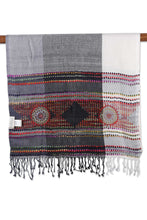 Load image into Gallery viewer, Woven Viscose Scarf with Embroidery in Grey White and Red - Timeless Splendor | NOVICA