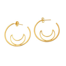 Load image into Gallery viewer, Gold-Plated Moon-Themed Half-Hoop Earrings from Indonesia - Through the Moon | NOVICA