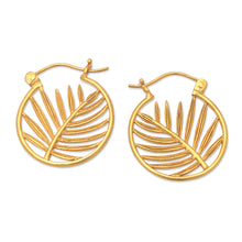 Load image into Gallery viewer, 22k Gold-Plated Palm-Themed Hoop Earrings from Indonesia - Palm Flair | NOVICA