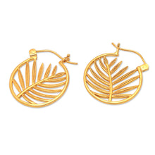 Load image into Gallery viewer, 22k Gold-Plated Palm-Themed Hoop Earrings from Indonesia - Palm Flair | NOVICA
