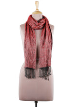 Load image into Gallery viewer, Woven Wool Blend Fringed Scarf in Red with Wavy Texture - Crimson Ripples | NOVICA