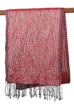 Load image into Gallery viewer, Woven Wool Blend Fringed Scarf in Red with Wavy Texture - Crimson Ripples | NOVICA