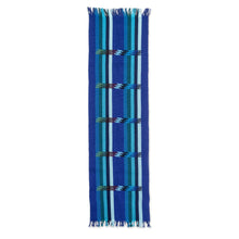 Load image into Gallery viewer, Woven Colorful Cotton Table Runner in an Indigo Base Hue - Indigo Rainbow | NOVICA