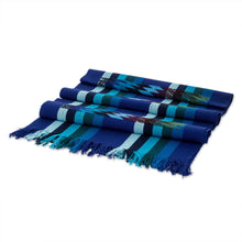 Load image into Gallery viewer, Woven Colorful Cotton Table Runner in an Indigo Base Hue - Indigo Rainbow | NOVICA