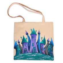 Load image into Gallery viewer, Hand-Painted Cotton Tote Bag with Armenian Monastery Motif - Blue Castle Monastery | NOVICA