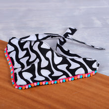 Load image into Gallery viewer, Cotton Dog Bandana with Bone Pattern and Pom-Poms from India - Bone Treat | NOVICA