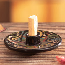Load image into Gallery viewer, Handcrafted Swirl-Patterned Round Ceramic Palo Santo Burner - Ancestral Swirls | NOVICA