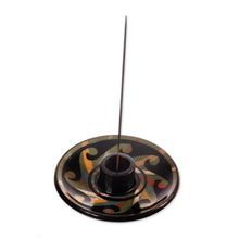 Load image into Gallery viewer, Handcrafted Wavy-Patterned Round Ceramic Incense Holder - Ancestral Waves | NOVICA