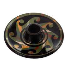Load image into Gallery viewer, Handcrafted Wavy-Patterned Round Ceramic Incense Holder - Ancestral Waves | NOVICA