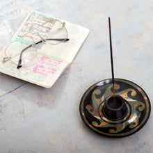 Load image into Gallery viewer, Handcrafted Wavy-Patterned Round Ceramic Incense Holder - Ancestral Waves | NOVICA