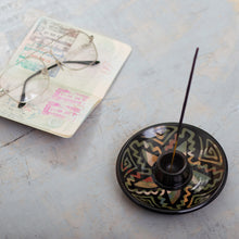 Load image into Gallery viewer, Handcrafted Geometric Round Ceramic Incense Holder - Ancestral Constellation | NOVICA