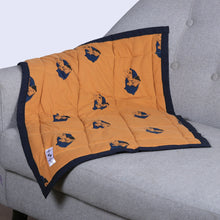Load image into Gallery viewer, Dog-Themed Printed Cotton Pet Blanket in Honey and Navy - Honey Nap | NOVICA