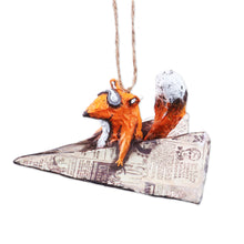 Load image into Gallery viewer, Whimsical Hand-Painted Papier Mache Aviator Fox Ornament - The Fox's Dream | NOVICA