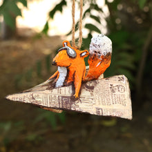 Load image into Gallery viewer, Whimsical Hand-Painted Papier Mache Aviator Fox Ornament - The Fox's Dream | NOVICA