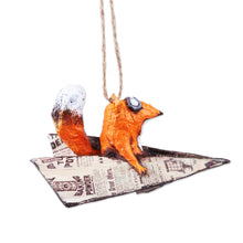Load image into Gallery viewer, Whimsical Hand-Painted Papier Mache Aviator Fox Ornament - The Fox's Dream | NOVICA