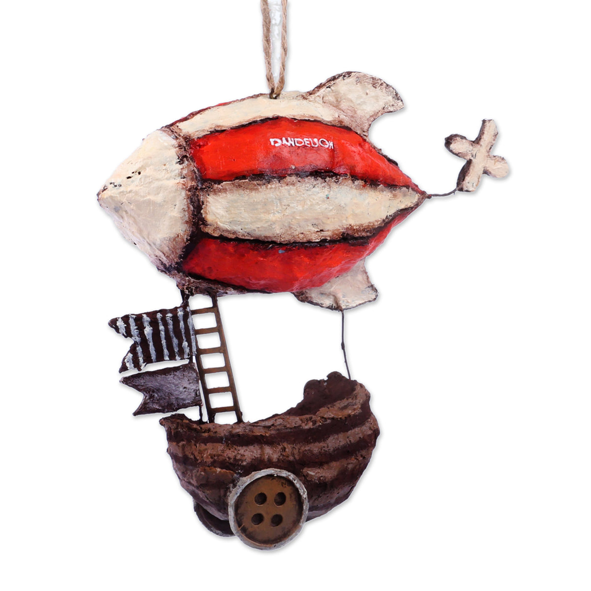 UNDISCOVERED Artisan Box HandPainted Papier Mache Ornament of Travelling Zeppelin Aerial Voy
