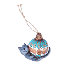 Load image into Gallery viewer, Hand-Painted Papier Mache Ornament of Cat and Holiday Ball - Feline Sphere | NOVICA