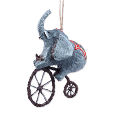 Load image into Gallery viewer, Hand-Painted Papier Mache Ornament of Elephant on a Bike - Giant's Spectacle | NOVICA