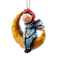 Load image into Gallery viewer, Hand-Painted Papier Mache Ornament of Boy and Moon - The Dreamy Boy | NOVICA