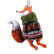 Load image into Gallery viewer, Hand-Painted Papier Mache Christmas Fox Ornament - Snuggly Fox | NOVICA