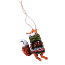 Load image into Gallery viewer, Hand-Painted Papier Mache Christmas Fox Ornament - Snuggly Fox | NOVICA