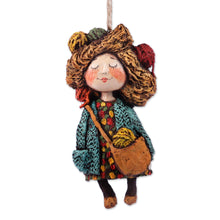 Load image into Gallery viewer, Hand-Painted Papier Mache Ornament of Girl and Yarns - Dreamy Yarns | NOVICA