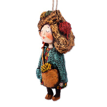 Load image into Gallery viewer, Hand-Painted Papier Mache Ornament of Girl and Yarns - Dreamy Yarns | NOVICA